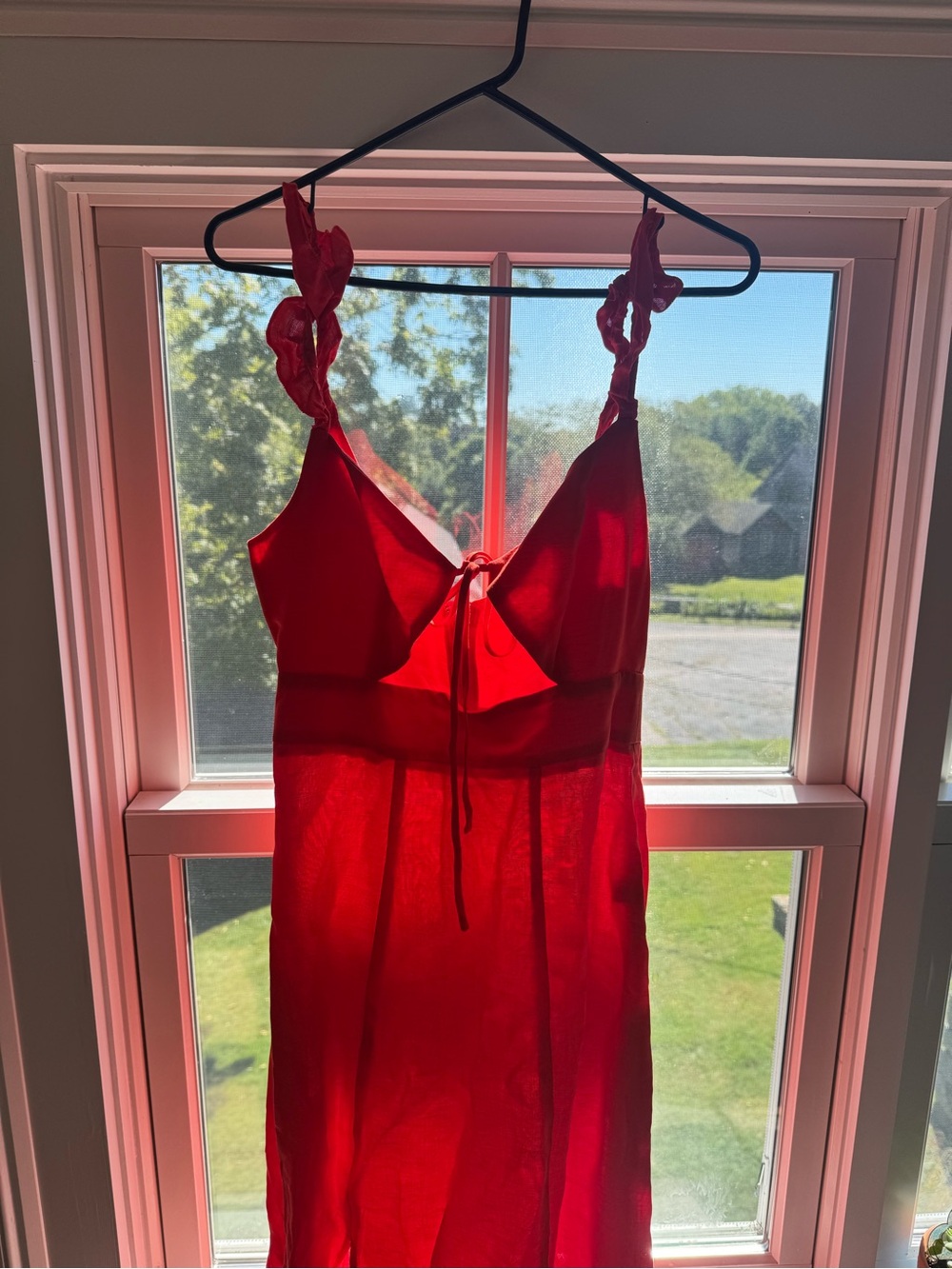 Capulet Red Sheer Tie-Front Maxi Dress